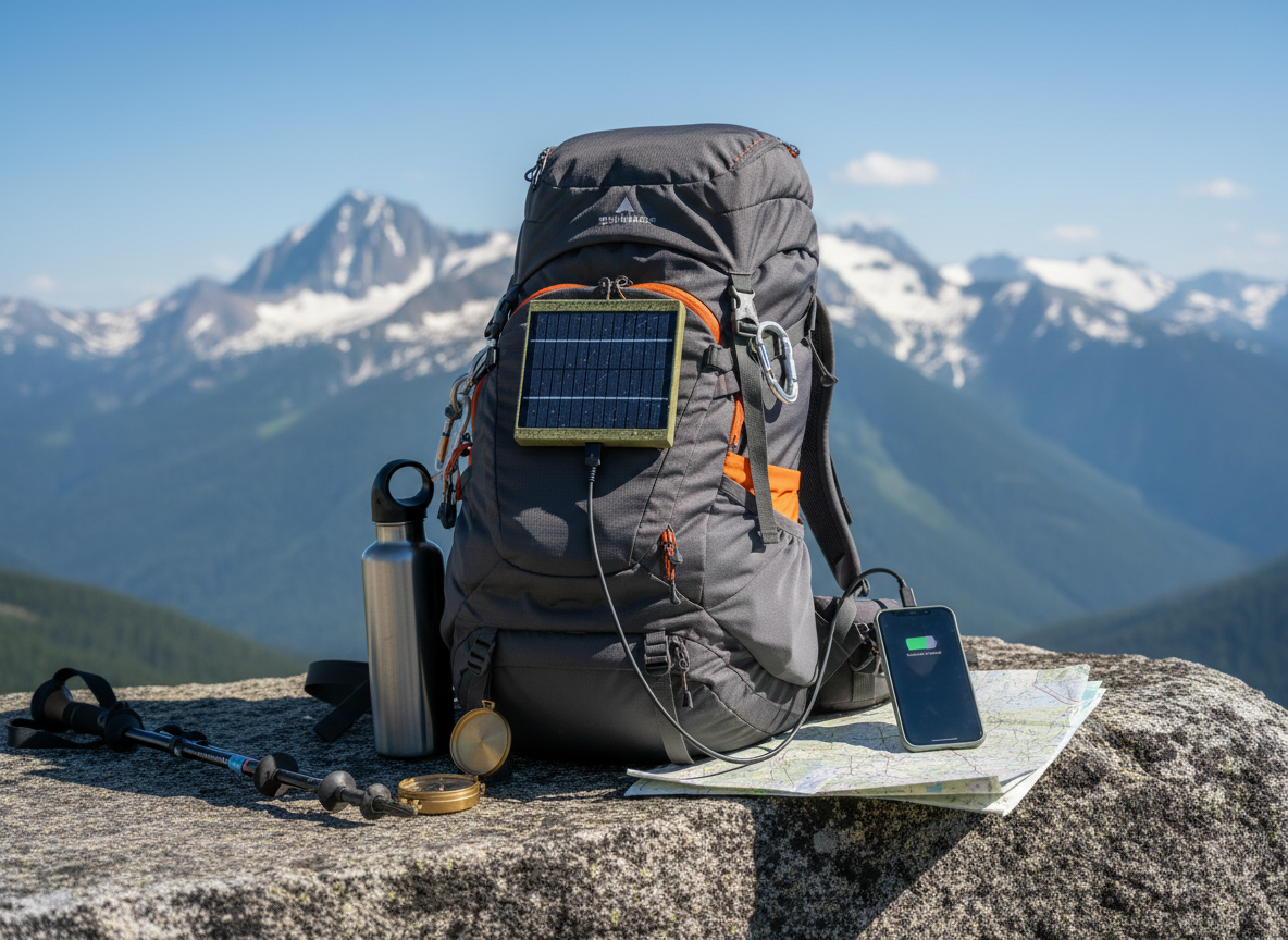 Pannello SunLikers su zaino in montagna